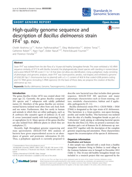 High-Quality Genome Sequence and Description of Bacillus Dielmoensis Strain FF4 Sp. Nov
