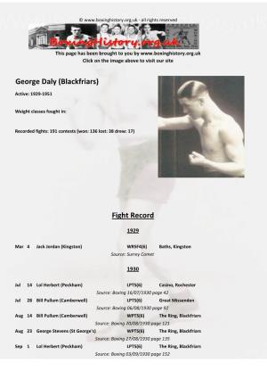 Fight Record George Daly (Blackfriars)