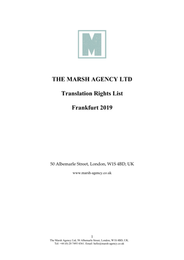THE MARSH AGENCY LTD Translation Rights List Frankfurt 2019