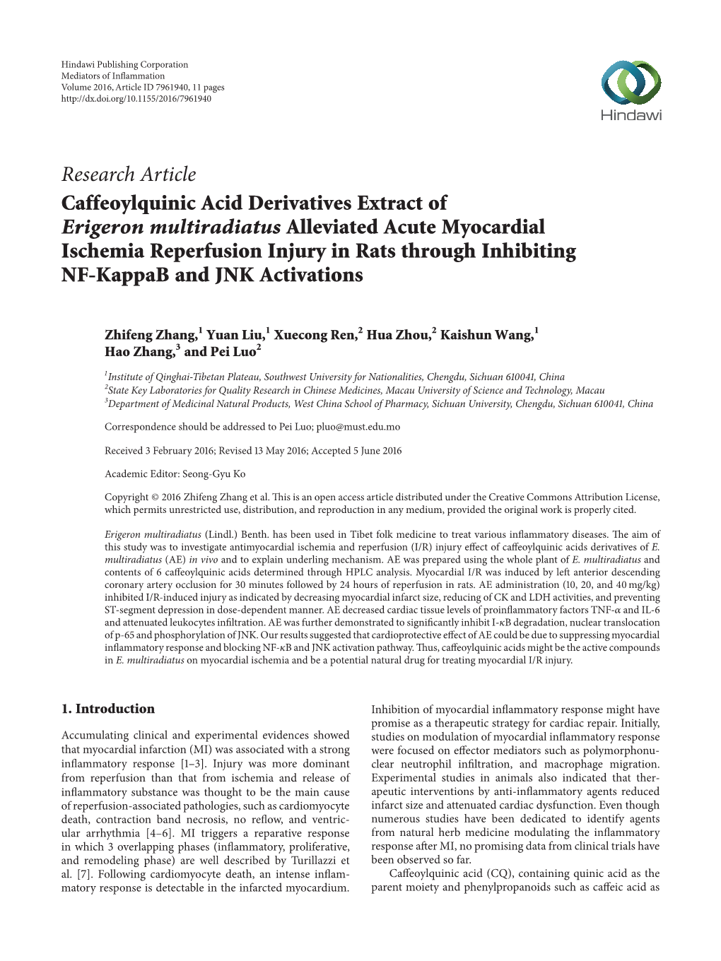 Caffeoylquinic Acid Derivatives Extract of Erigeron Multiradiatus Alleviated