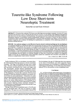 Tourette-Like Syndrome Following Low Dose Short-Term Neuroleptic Treatment Samarthji Lai and Esam Alansari