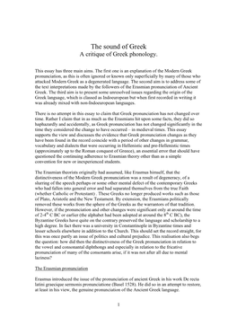 The Sound of Greek a Critique of Greek Phonology