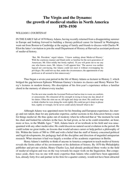 The Virgin and the Dynamo: the Growth of Medieval Studies in North America 1870–1930
