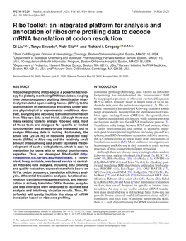 Ribotoolkit: an Integrated Platform for Analysis and Annotation of Ribosome Profiling Data to Decode Mrna Translation at Codon R
