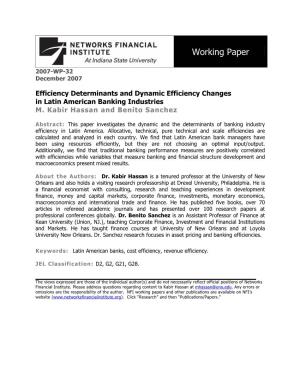 Efficiency Determinants and Dynamic Efficiency Changes in Latin American Banking Industries M