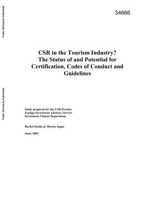 CSR in the Tourism Industry? the Status of and Potential for Certification, Codes of Conduct and Guidelines