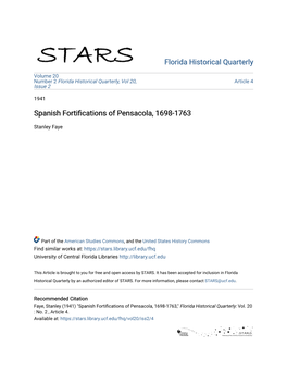 Spanish Fortifications of Pensacola, 1698-1763," Florida Historical Quarterly: Vol