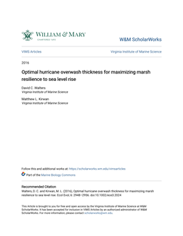 Optimal Hurricane Overwash Thickness for Maximizing Marsh Resilience to Sea Level Rise