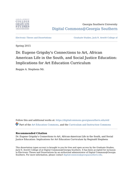 Dr. Eugene Grigsby's Connections to Art, African American Life in the South, and Social Justice Education: Implications for Art Education Curriculum
