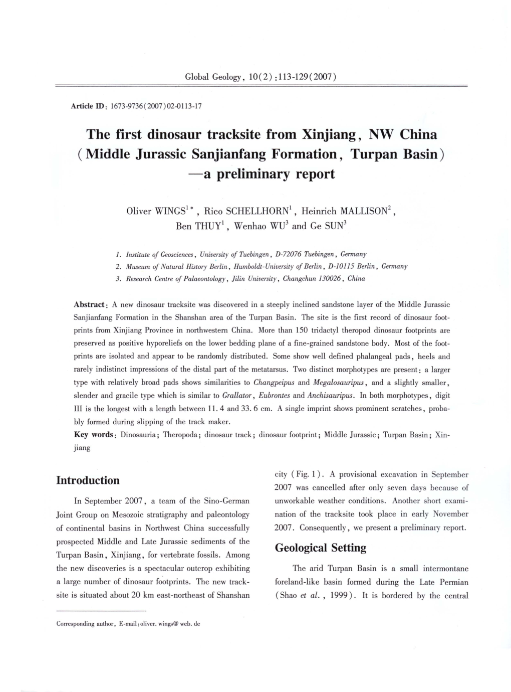 Middle Jurassic Sanjianfang Formation, Turpan Basin) -A Preliminary Report