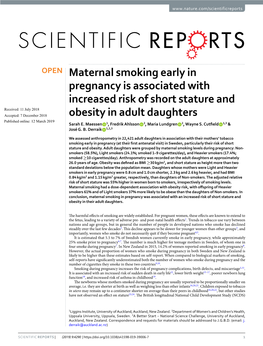 Maternal Smoking Early in Pregnancy Is Associated with Increased Risk Of