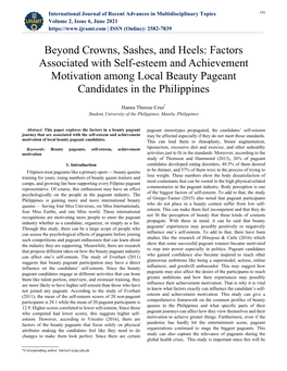 Factors Associated with Self-Esteem and Achievement Motivation Among Local Beauty Pageant Candidates in the Philippines