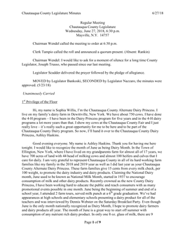 Chautauqua County Legislature Minutes 6/27/18 Page 1 of 9