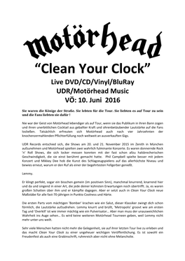 “Clean Your Clock” Live DVD/CD/Vinyl/Bluray UDR/Motörhead Music VÖ: 10