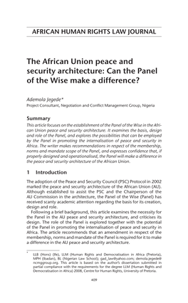 The African Union Peace and Security Architecture: Can the Panel of the Wise Make a Difference?