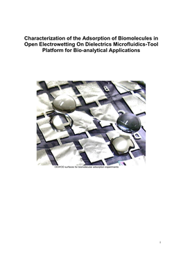 Characterization of the Adsorption of Biomolecules in Open Electrowetting on Dielectrics Microfluidics-Tool Platform for Bio-Analytical Applications