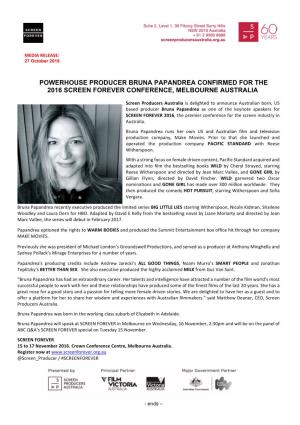 Powerhouse Producer Bruna Papandrea Confirmed for the 2016 Screen Forever Conference, Melbourne Australia