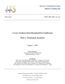 A Low-Carbon Fuel Standard for California Part 1