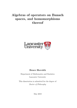 Algebras of Operators on Banach Spaces, and Homomorphisms Thereof