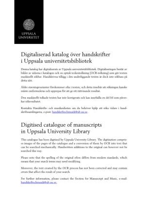 Digitaliserad Katalog Över Handskrifter I Uppsala Universitetsbibliotek