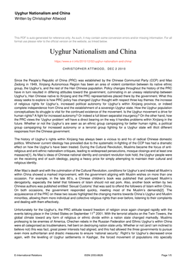 Uyghur Nationalism and China Written by Christopher Attwood