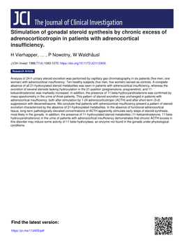 Stimulation of Gonadal Steroid Synthesis by Chronic Excess of Adrenocorticotropin in Patients with Adrenocortical Insufficiency