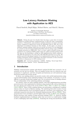 Low-Latency Hardware Masking with Application to AES