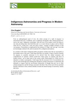 Indigenous Astronomies and Progress in Modern Astronomy