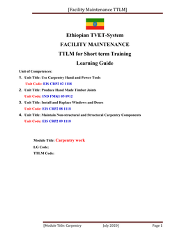 Ethiopian TVET-System FACILITY MAINTENANCE TTLM for Short Term Training Learning Guide