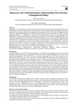 Democracy and Authoritarianism: Understanding Three Decades of Bangladesh Politics
