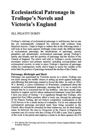 Ecclesiastical Patronage in Trollope's Novels and Victoria's England