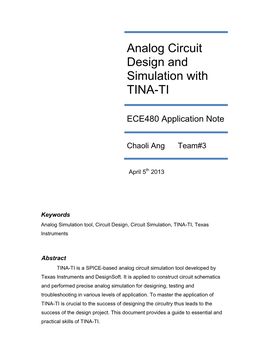 Analog Circuit Design and Simulation with TINA-TI