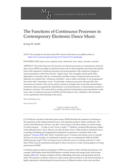 The Functions of Continuous Processes in Contemporary Electronic Dance Music