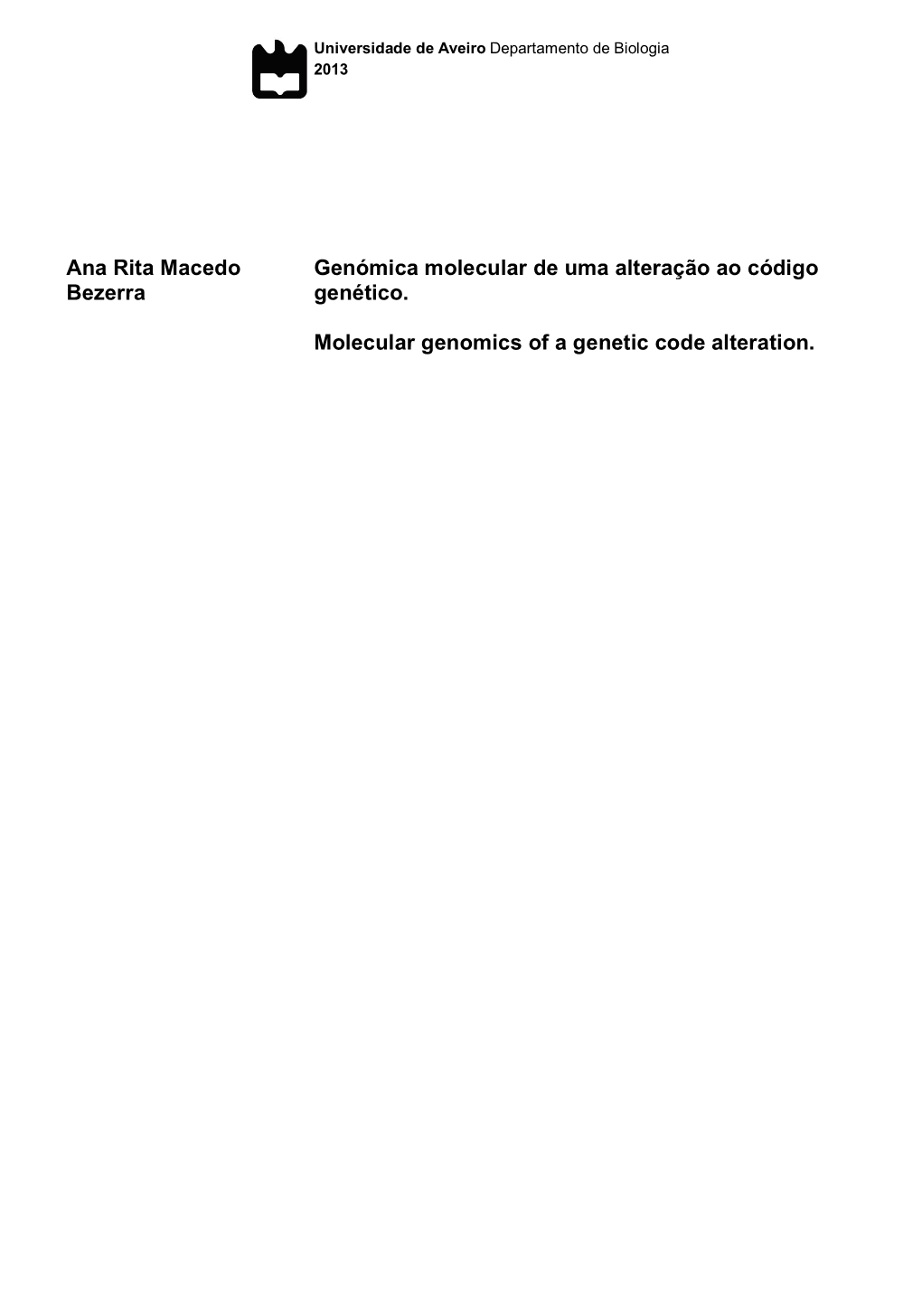 Ana Rita Macedo Bezerra Genómica Molecular De Uma Alteração Ao
