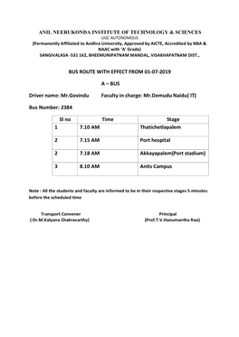 Bus Route with Effect from 01-07-2019 A