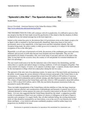 Splendid Little War”: the Spanish-American War