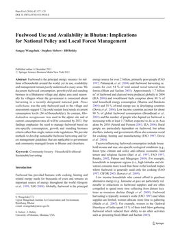 Fuelwood Use and Availability in Bhutan: Implications for National Policy and Local Forest Management