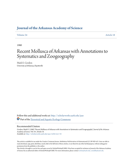 Recent Mollusca of Arkansas with Annotations to Systematics and Zoogeography Mark E