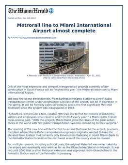 Metrorail Line to Miami International Airport Almost Complete