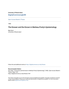 The Knower and the Known in Merleau-Ponty's Epistemology