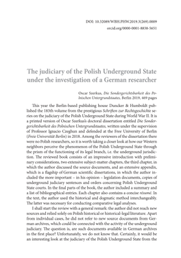 The Judiciary of the Polish Underground State Under the Investigation of a German Researcher