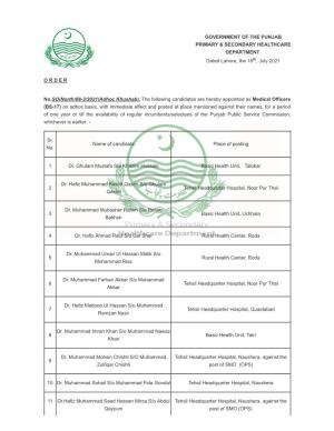 Government of the Punjab Primary & Secondary