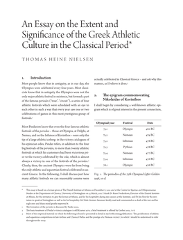 An Essay on the Extent and Significance of the Greek Athletic Culture in the Classical Period*