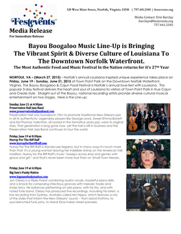 Bayou Boogaloo Music Line-Up Is Bringing the Vibrant Spirit & Diverse Culture of Louisiana to the Downtown Norfolk Waterfront