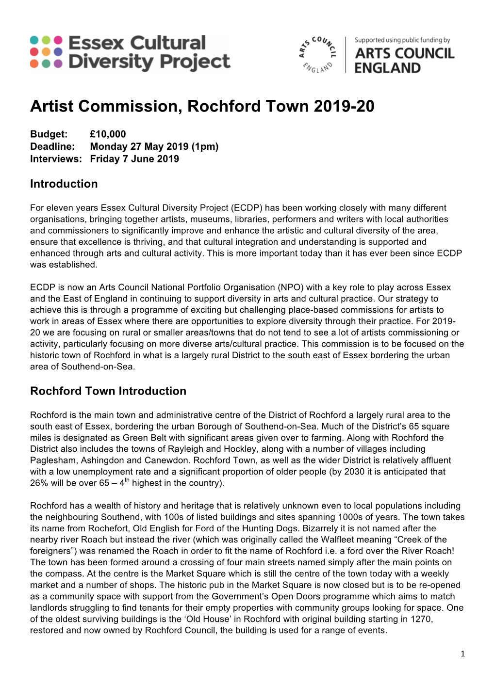 Artist Commission, Rochford Town 2019-20