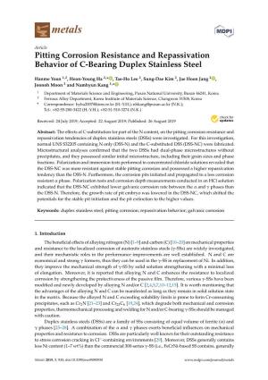 Pitting Corrosion Resistance and Repassivation Behavior of C-Bearing Duplex Stainless Steel