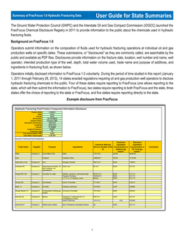 Summary of Fracfocus 1.0 Hydraulic Fracturing Data User Guide for State Summaries