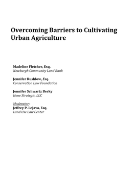 Overcoming Barriers to Cultivating Urban Agriculture