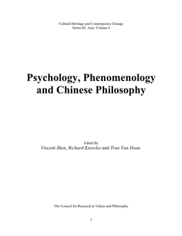 Psychology, Phenomenology and Chinese Philosophy