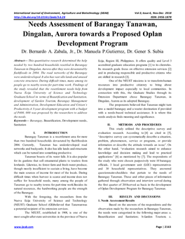 Needs Assessment of Barangay Tanawan, Dingalan, Aurora Towards a Proposed Oplan Development Program Dr